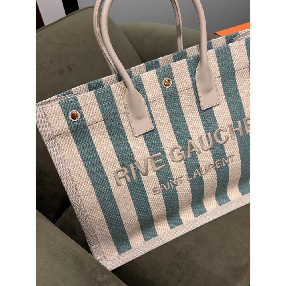 SAINT LAURENT - Casual Tote, Ivory/Teal